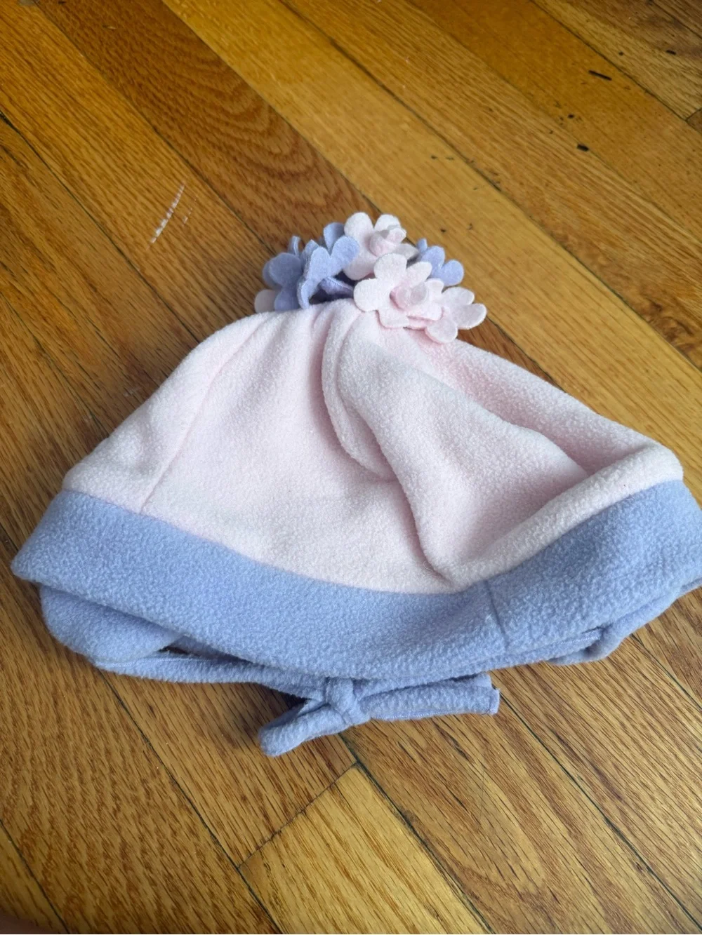 Pink and Light Purple Fleece Baby Hat with Ties